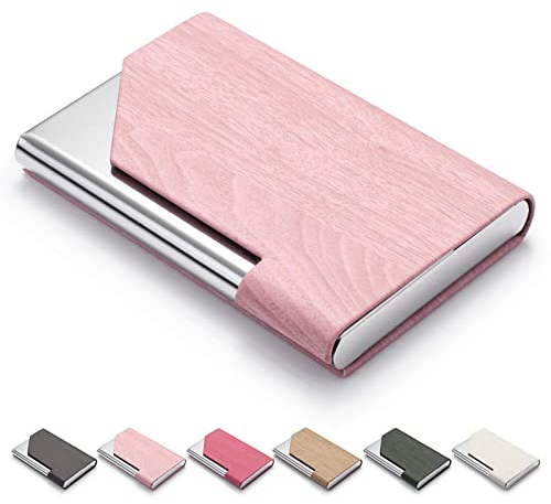 FACATH Porte-Cartes de Visite en Cuir Microfibre de Luxe, Étui en Métal Fin avec Fermeture Magnétique (Rose)