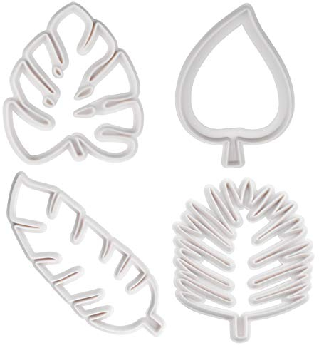 AvoDovA Blätter Ausstechformen Set, 4 Stück Keksausstecher, Plätzchenformen, Blatt Ausstecher, Tropische Blatt Keksformen, Kunststoff Tortendekoration für DIY Keks Fondant Cupcake Kuchen