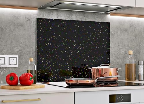 Home Supplies Tempered Glass Splashback for Kitchen, Toughened Glass Heat Resistant Splashbacks for Cookers (50x60, Black Sparkles)