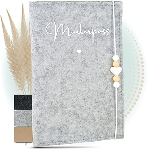 MAHEWA® Premium Mutterpass-Hülle aus Filz für den deutschen Mutterpass - mit Fach für Ultraschallbilder und Kärtchen - Mutterpass Schutzhülle (Hellgrau, Mutterpasshülle Mutterpass)
