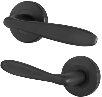 EAI Matt Black Door Handles, 1 Pair Lever on Rose - Sarno | 1 Pair of Lever on Rose Internal Door Handles, Fixings Included