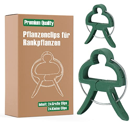 Miuezuth 48 Stück Pflanzenclips für Tomaten, Gurken, Kletterrosen und andere Rankpflanzen, Stabile Hochwertigem Pflanzenklammern, Rankhilfe für Pflanzen (24 große + 24 kleine)