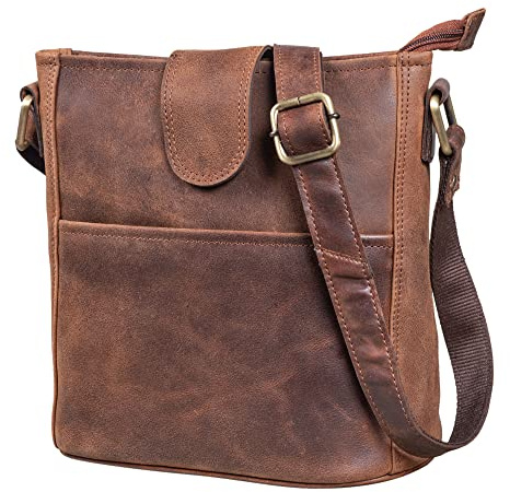 LEABAGS Leder Handtasche Damen I Premium Echtleder Umhängetasche I Damen Schultertasche I Damentasche I Tragetasche für Arbeit Uni Schule Freizeit
