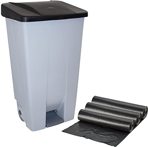 WELL HOME MOBILIARIO & DECORACIÓN Contenedor de Reciclaje + 3X Bolsas de Basura de 10 Unidades, Negro, 51x42,5x87,5 cm