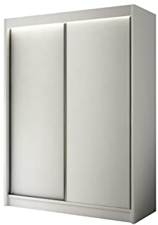 ALTDECOR Kleiderschrank mit furnierten Schiebetüren, kugelgelagerte Führungsschienen und Aluminium-Leisten - BEROG - 120 cm Weiß