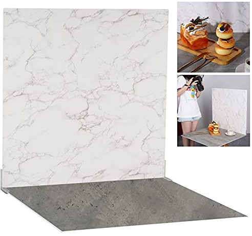 Selens Hintergrund Boards Kit für Food Fotografie, 60x60cm Hintergründe Grau Zement Weiß Marmor Textur Flat Lay Vertikale Tischplatte Background Backdrop für Essen Schmuck Kosmetika Kleine Requisiten