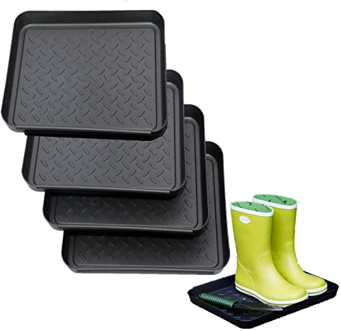 NCRGB 4er Schuhabtropfschale(35 * 28 * 3cm) 4 Stück Schuhablage Schuhabtropfschale Groß 35x27x3cm, Schuhmatte Abtropfmatte Schuhwanne Kunststoff,Schuhtablett mit Erhöhtem Rand für Regen,Herbst,Winter