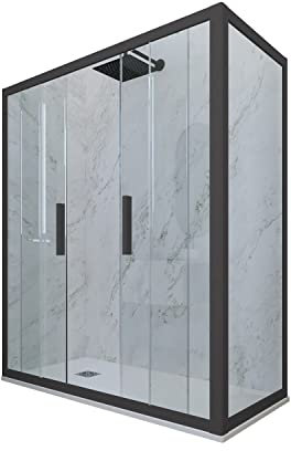 Cabine parois de douche coulissante 90x140 cm H 200 en PVC Anthracite Verre Transparent mod. Glam Duo