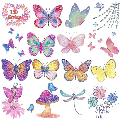 Leesgel Schmetterlings Tattoo Kinder, 130 Stile Glitzer Tattoo Set für Mädchen Schmetterlings Fake Tattoos Aufkleber, Geschenke Mitgebsel Kindergeburtstag Mädchen Geburtstagsdeko Festival Zubehör