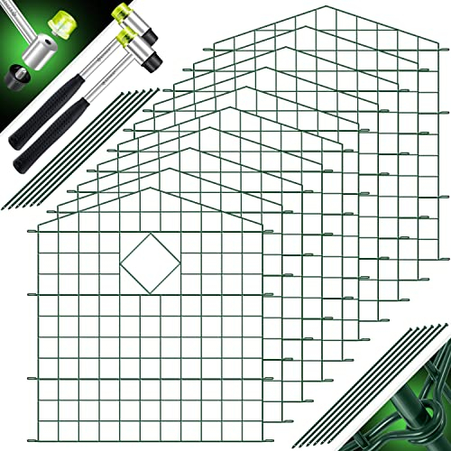 KESSER® clôture de jardin - Kit complet en métal - 10 éléments - Avec 2 marteaux + 12 barres de fixation - Clôture à clipser - Arc supérieur pointu