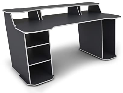 byLIVING Schreibtisch Matrix, viel Stauraum, große Tischplatte, PC | Gamingtisch in Anthrazit mit Kanten in Weiß, Computertisch, Arbeitstisch, B 180, H 76, T 85 cm