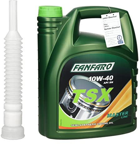 Fanfaro TSX SAE 10W-40 Motoröl 5 Liter API SN ACEA A3/B4 MB 229.3 MB 229.1 VW 501.01 VW 505.00 + Öl Ablassschlauch Auslaufschlauch Ausgießer, Teilsynthetisches Motoröl für Benzin- und Dieselmotoren