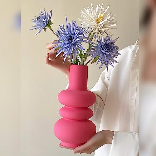 Vase en céramique 25cm, Vases à Fleurs Rose Vif pour la Maison, Le Bureau et Les Mariages, Vase Moderne Unique pour Le Centre de Table, l'étagère à Livres et Le Salon.