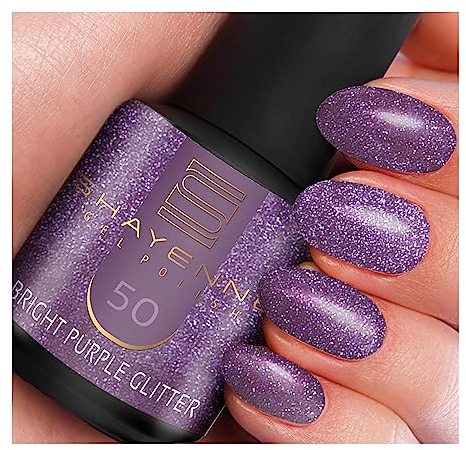 SHAYENNE UV Gel Nagellack - 50 Bright Purple Glitter Lila mit Glitzer 15 ml - Langanhaltend, Kratzfest & Hochglänzend - Profi-Qualität - LED kompatibel - Perfekt für Zuhause & Studio - Made in Germany