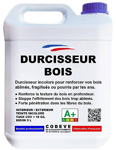Durcisseur Bois - Codeve Bois - 5L - Intérieur/extérieur - Pour Le Durcissement D'un Bois Vermoulu, Friable, Ramolli Ou Pourri.