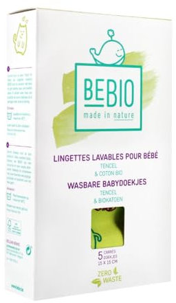 BEBIO Lingettes lavables pour bébé - Tencel & coton BIO - 5 Pièces