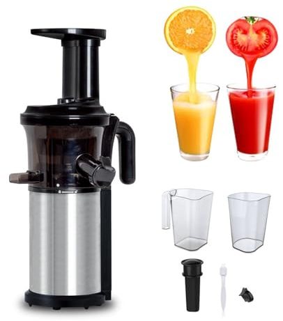 QJJML Extracteur de jus à Mastication Lente, Presse-Agrumes à Froid 200W avec Moteur Silencieux, Fonction Inverse, jus à Haut rendement