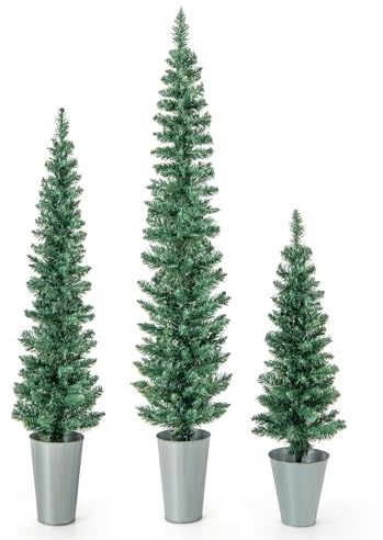 COSTWAY 3er Weihnachtsbaum Künstlich Bleistift, 90+120+150cm, Tannenbaum mit Sockel aus Metall, Kunstbaum Christbaum Weihnachten, für Zuhause Büro Geschäfte, Grün