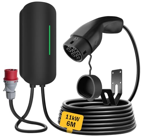 Morec Wallbox Estación de Carga para vehículos eléctricos Tipo 2 de 11KW, Cargador trifásico para automóviles eléctricos con Cable de Carga de 6m