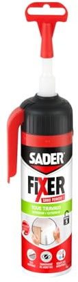 SADER FIXER Sans Percer Tous Travaux Intérieur/Extérieur Transparent | Mastic Colle Hybride - Collage Puissant - Tous Matériaux - Peut se Peindre - Gâchette 110g