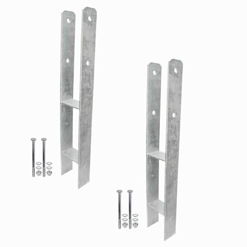 1 Set bestehend aus 2 H-Pfostenträger feuerverzinkt verstärkt 5,5/600 mm für 120 mm Pfosten, inkl. Befestigungsset
