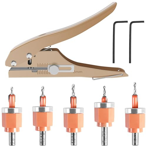 5Pcs Limit Countersink Drill Bit Set with Hole Punch, Deep Adjustable Countersunk Drill Bit Kit, Round Shank Wood Countersink Drill Bit, Edge Banding Punching Tool for Wood PVC (Drill Bit+Plier)