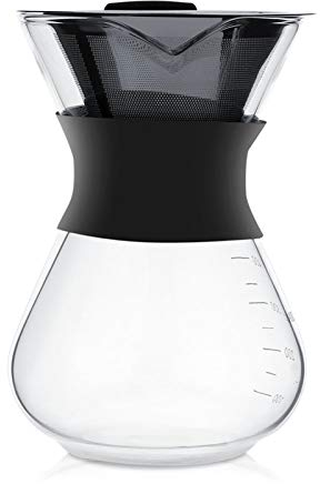 AZMUDE Caffettiera Pour Over Caffettiera manuale a goccia Caraffa per caffè in vetro con filtro in acciaio inossidabile per l'home office