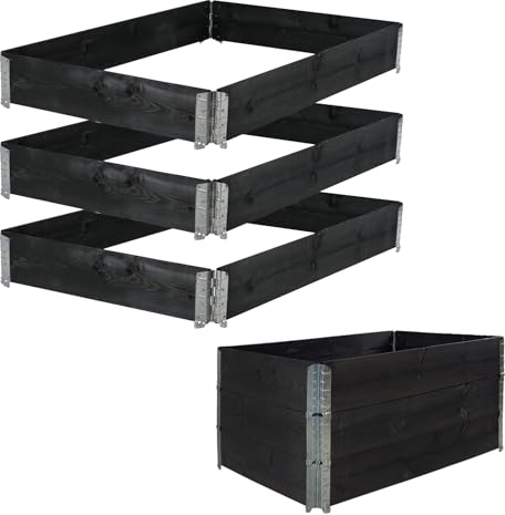 TRUTZHOLM Hochbeet aus Holz 120x80x60 cm Palettenrahmen 3-teilig stapelbar steckbar faltbar Pflanzbeet Beeteinfassung Holzrahmen Aufsatzrahmen für Europalette Garten Balkon Terrasse in Schwarz