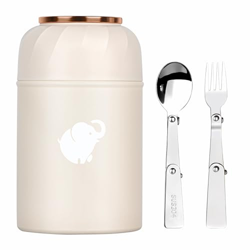 Food Flask - 500Ml Thermo With Foldable Fork and Spoon, Leak Proof Soup Flask for Adults, Hot Food Portable Thermo With Handle for Indoors Outdoors