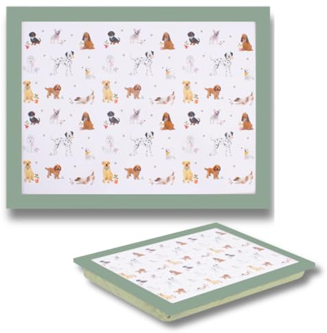 Grand plateau avec coussin - Motif chiens mignons - Plateau avec coussin pour le dîner, l'ordinateur portable, la nourriture TV Great British Home
