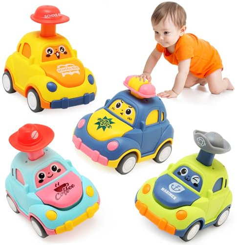 BelleStyle Auto Spielzeug ab 1 Jahr, 4 Stück Press and Go Spielzeugautos für Kleinkinder ab 1 2 3 Jahr, Baby Auto Rennwagen Kinderspielzeug Geschenk für Kinder Jungen Mädchen 12 18 Monaten