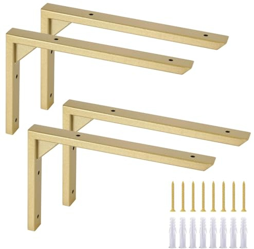 Ouvin Robuste Regalhalterungen, 30,5 cm, 4 Stück, Wandhalterung, goldfarben, Eisen-Halterungen für Regale, Dreieck, stabile Stützen mit Schrauben für Küche, Bücherregal (Gold)