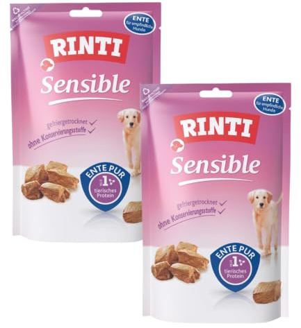 Rinti Sensible Snack Ente | Doppelpack | 2 x 120 g | Ergänzungsfuttermittel für ausgewachsene Hunde | Für empfindliche Hunde | Leicht verdaulich mit der Echtfleisch-Garantie