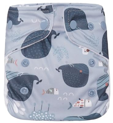 Lumina Überhose Neugeborene, Komfortable Stoffwindel für Neugeborene, 3-7kg | Windelhöschen mit Druckknöpfen für flexible Größenanpassung, weiche Windelhose mit Minky Beinbündchen, Whale