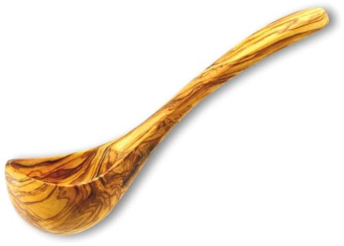 Olive Wood Ladle, Hand Carved Wooden Soup Ladle for Serving, Non-Stick, Heat Resistant, Durable Kitchen Ladle Spoon