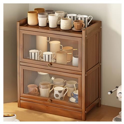 Panera de madera con puerta de cristal de gran capacidad para encimera de cocina, armario de almacenamiento, organizador de granja para almacenamiento de 2 capas, 60 cm