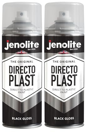 JENOLITE Directoplast Gloss Spray Paint, BLACK, 2x400ml, Spray Paint for Plastic Surfaces, For All Types Of Plastic, No Primer Required Multi Surface Paint, RAL 9005