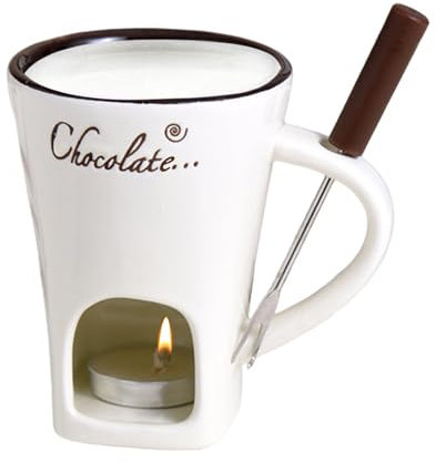 Chocolate Fondue Mug, Fondue Cup, Hot Pot Ceramic Melting Cup, Ceramic Chocolate Fondue Cup, Chocolate Fondue Set with Fork and Tea Light, Tea Candle Fondue Set, Small Fondue Set for Chocolate Cheese