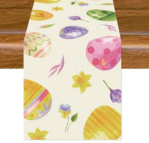 Aitsite Tischläufer Ostern, Kaninchen Osterei Tischdecke Ostern Tischläufer Frühling, Abwaschbare Osterhase Tischdekoration Wasserabweisend Modern Party Dekoration (Osterei, 40×140cm)
