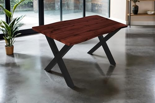 SAM Esstisch Josy | 140 x 80 cm | Holz Nussbaum-Optik | X-Gestell Metall schwarz | 40 mm Tischplatte mit Baumkante | Tisch für Esszimmer & Küche