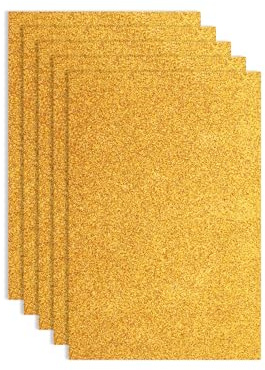 QUARKZMAN 5pcs Láminas Espuma Con Purpurina Dorada, 8 X 12 Pulgadas Láminas Espuma EVA Autoadhesivas Brillantes, Papel Espuma Delgado Para Manualidades, Proyectos DIY, Aula(1.5 Mm Grosor)