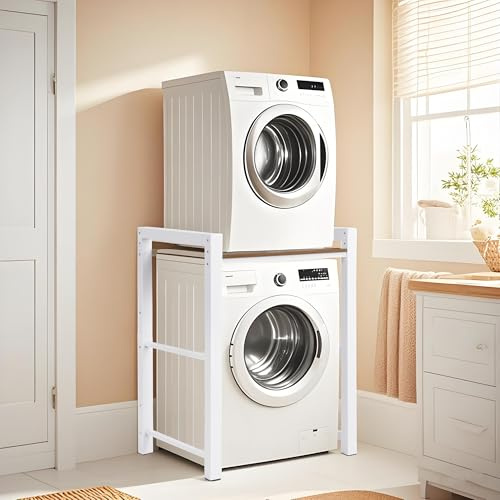 T-ZBDZ Waschmaschinenregal überbau 75x65x105cm, Waschmaschinenschrank Waschmaschine Trockner Schrank, Regal über Waschmaschine 3 Höhenverstellbar, Tragfähigkeit 350 kg (Weiß)