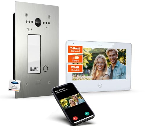 m-e ALLVISO Video Türsprechanlage, 2 Draht IP BUS, Unterputz Gegensprechanlage mit Kamera und Türöffner, 7 Monitor, kostenlose Handy App, Türklingel mit Kamera und Türöffner fürs 1 Familienhaus