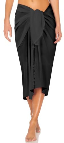DiULi Beach Wrap Sarong for Women Chiffon Sarong Bikini Cover Up,Beach Skirts,Wrap Skirts,Swimsuit Cover-Ups,Summer Holiday Beach Skirts,Shawls,Scarf Beachwear(Transparent Black)