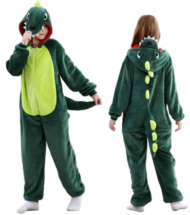 Unsoprstvs Schlafanzug Kinder – Weiches Dinosaurier Kostüm Pyjama mit Kapuze für Jungen & Mädchen (7-8 Jahre) | Perfekt für Fasching, Karneval & Schlafpartys