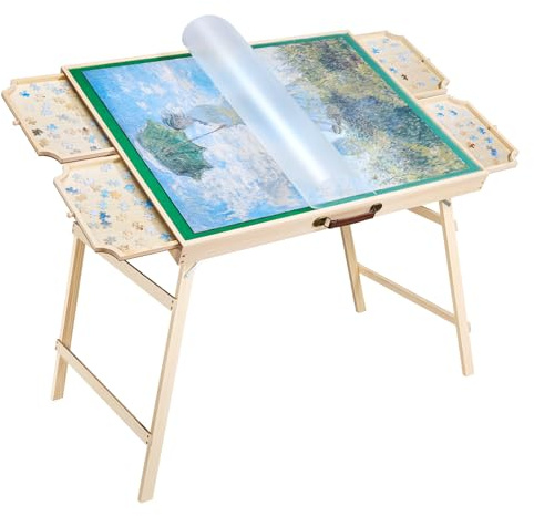 VEVOR 1500 Piece Puzzle Table with Folding Legs, 4 Drawers and Cover, 86x63cm Portable Wooden Board, Felt Surface Jigsaw Puzzle Accessories for Adults, Adjustable 6-Tilting-Angle, Gift for Mom