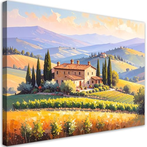 Feeby Leinwand Bilder - Bild Wohnzimmer - Toskana - Landschaft - Natur - 90x60 1tlg - Deko Schlafzimmer Groß - Dekoration Canvas - Gemälde - Modern Wandbilder - Kunstdruck