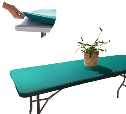 Glop Rektangulär bordsduk för utomhusbruk, grön, 182 x 76 cm, elastisk trädgårdsduk, fläckfri, lätt att rengöra, perfekt för vikbart bord, camping, terrass, vindbeständig