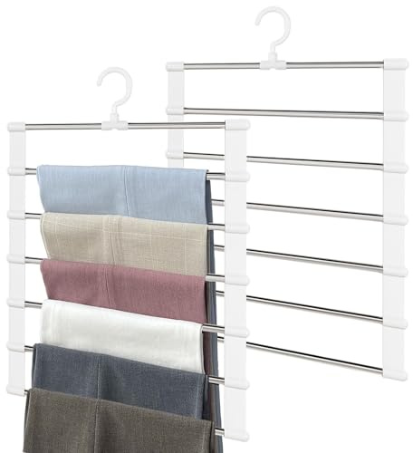 VGECEE Grucce Pantaloni Salvaspazio, 2 Pezzi 6 in 1 Acciaio Inossidabile Grucce Pantaloni Appendini per Pantaloni Pieghevole Appendini Salvaspazio Multifunzione Grucce Pantaloni per Sciarpe, Cravatta