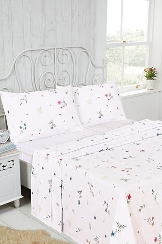 Rapport Home Parure de lit 3 pièces en Flanelle de Coton brossé Motif Floral Prairie